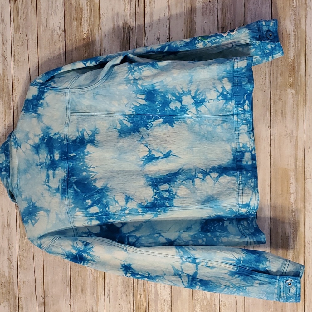 DG2 Diane Gilman Tie-dye Embellished Jean Jacket sz L - Picture 7 of 10